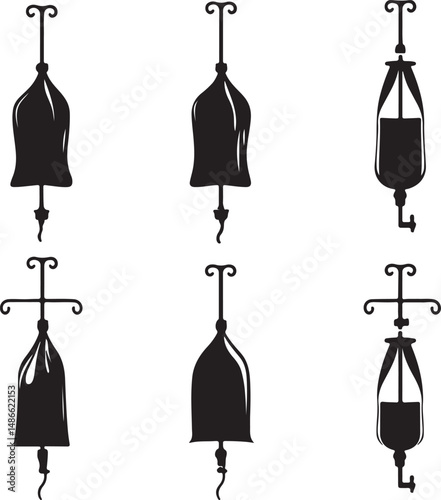 Silhouette IV Drip Bags Set: Medical Healthcare Illustration