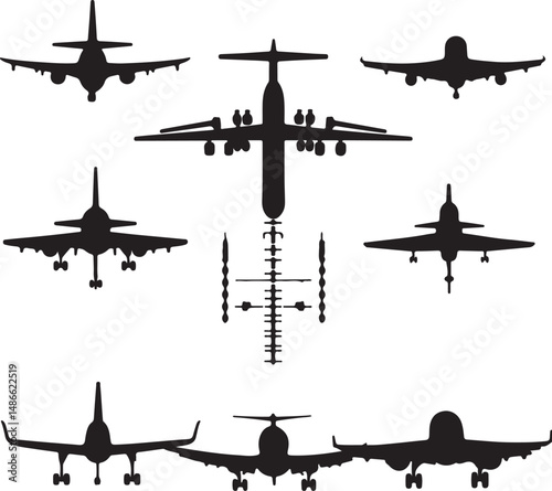 Airplane Silhouettes: Black and White Vector Graphics