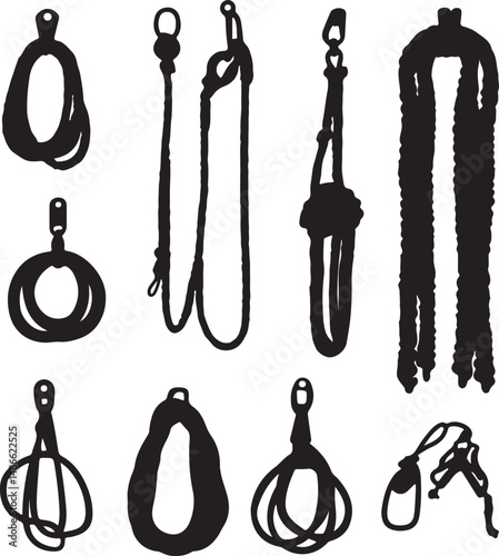 Black and White Silhouettes of Dog Leashes and Leads