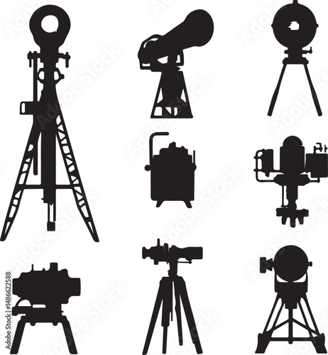 Silhouette Icons: Industrial Equipment and Machinery