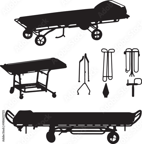 Medical Stretcher Silhouettes: Hospital Equipment Illustrations