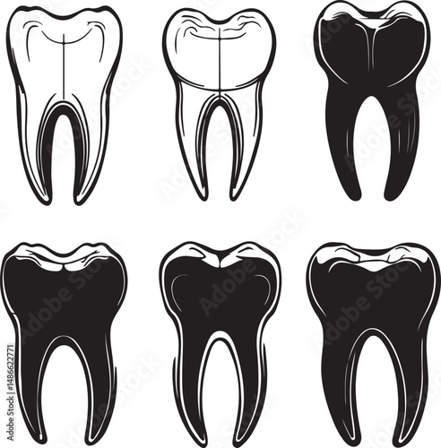 Vintage Black and White Tooth Illustrations Set