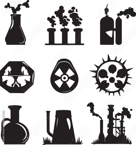 Black and White Industrial and Chemical Icons Set