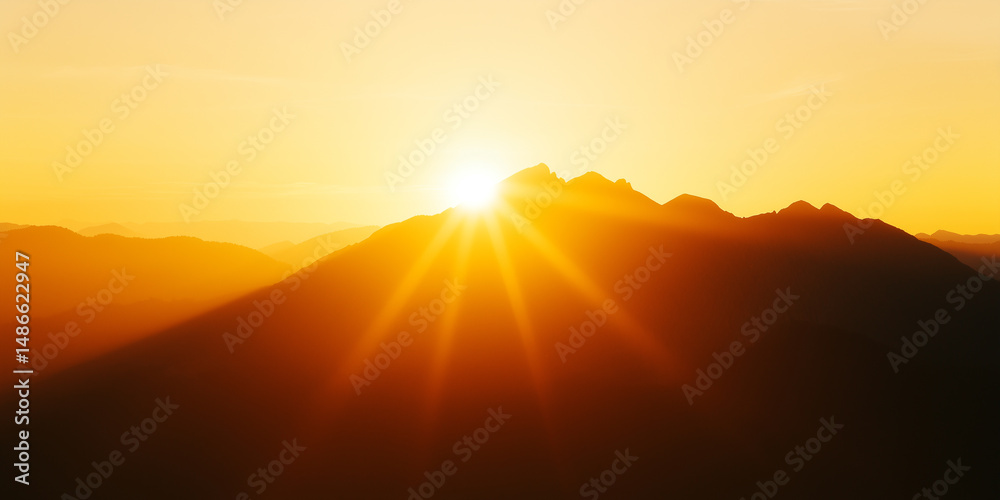 Golden Sunrise Over A Majestic Mountain Range In Tranquil Setting Golden Sunrise Over A Majestic Mountain Range In Tranquil Setting
