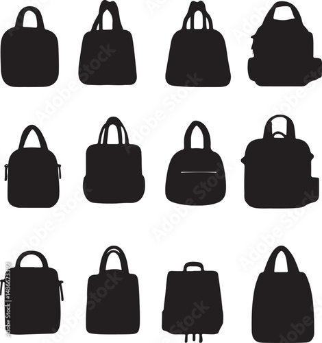 Twelve Black Silhouette Handbag and Backpack Designs