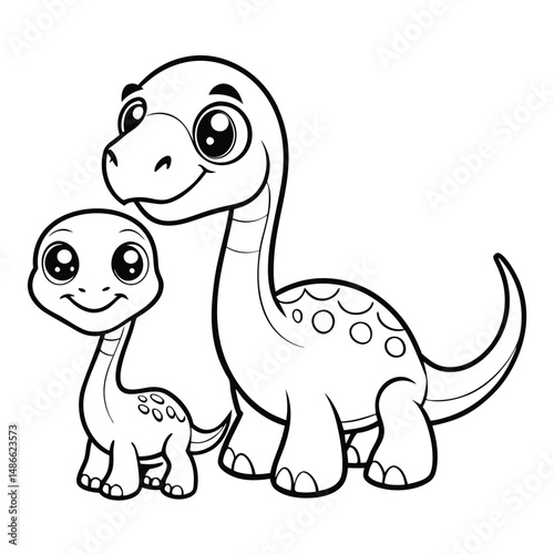 Cute Dinosaur Coloring Page: Mama & Baby Dino Coloring Page