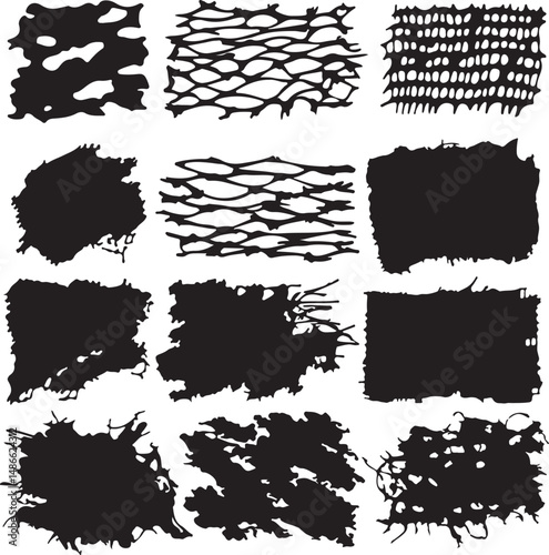 Black Torn Fabric Textures: Grunge Silhouettes Set