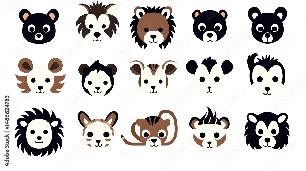 Obraz premium Beautiful Cute Animals Silhouette with Expressions for Creative Projects