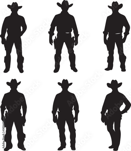 Six Cowboy Silhouettes: Western Clipart, Vector Art