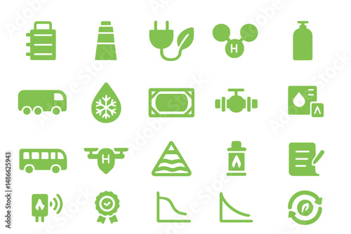 Green icons representing various concepts in sustainability, transportation, and renewable energy at a workshop