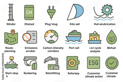 Exploring sustainable practices with icons representing climate action and energy solutions