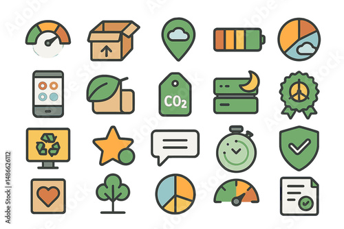 Icons representing sustainability concepts in a vibrant and modern design for educational and environmental purposes