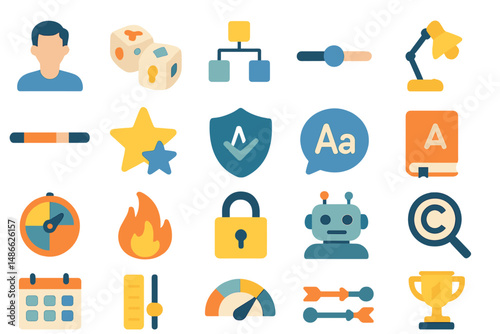 Colorful digital icons representing various concepts and tools in a creative layout for tech and education