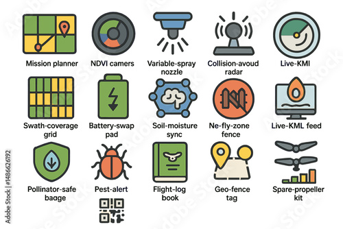 Innovative agricultural technology symbols illustrating modern farming solutions and monitoring tools