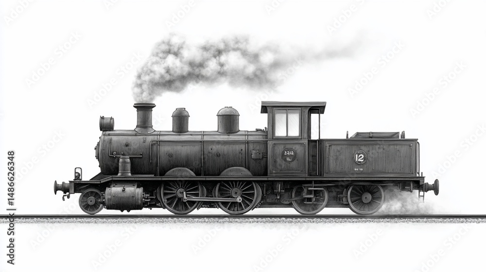 Obraz premium Vintage steam locomotive, detailed illustration