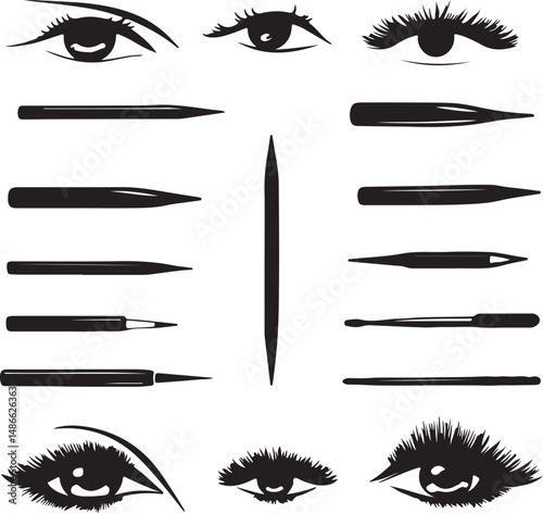 Eyeliner Styles Makeup Tools Vector Silhouettes