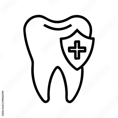 Tooth icon with shield and medical cross symbol for dental care  