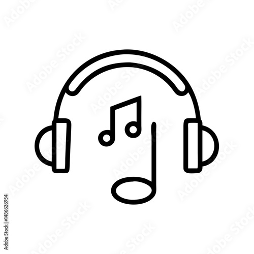 Headphones with musical notes in minimalist line art style  