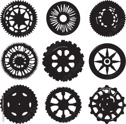 Black and White Vector Illustration of Assorted Gears and Cogwheels