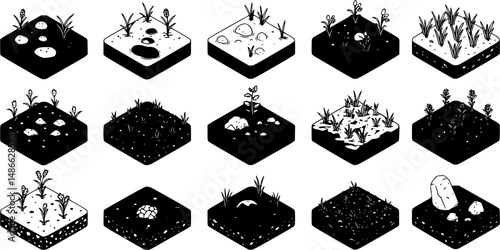 Soil icons set. Isometric set of soil vector icons for web design isolated on white background
