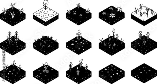 Soil icons set. Isometric set of soil vector icons for web design isolated on white background
