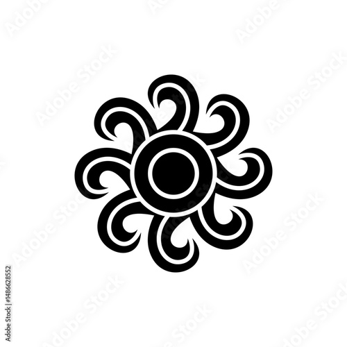 Decorative black figure with swirling patterns on a white background showcasing artistic design elements
