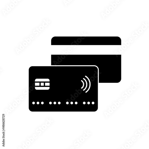 Two black credit cards displayed in a flat position with a contactless symbol on one of them
