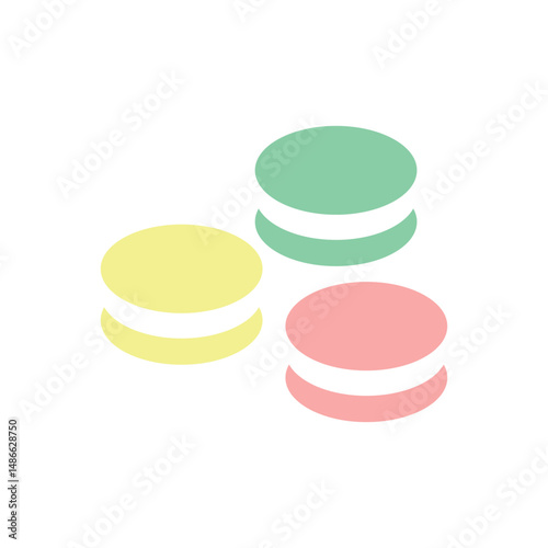 Colorful macarons in pastel shades arranged neatly on a white background, showcasing their delightful and sweet appearance for dessert enthusiasts