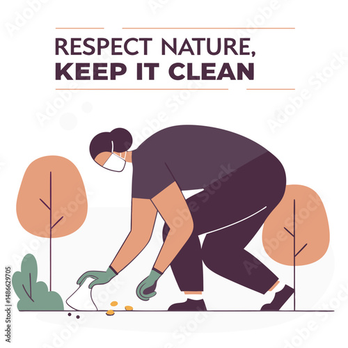 Cleaning environment volunteer picking up trash community service concept art