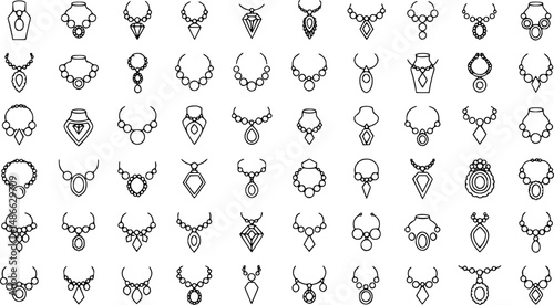 Necklace jewelry icon set. Outline set of necklace jewelry vector icons for web design isolated on white background
