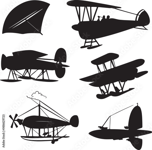 Vintage Airplane Silhouettes: Biplanes, Seaplanes, and Early Aircraft