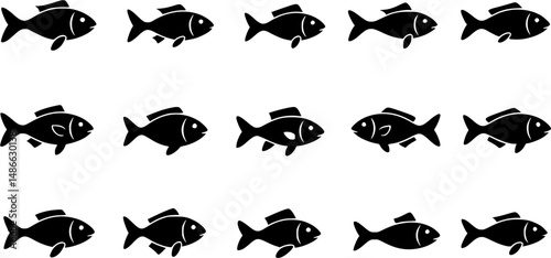 Fish icon set, flat style

