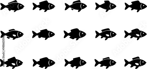 Fish icon set, flat style
