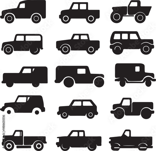 Black Car Silhouettes: Vector Illustrations of Various Vehicle Types
