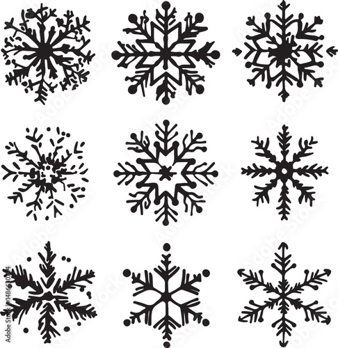 Wallpaper Mural Black Snowflake Silhouettes Set, Winter Holiday Design Elements Torontodigital.ca
