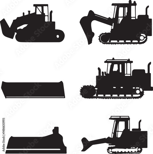 Silhouette Construction Equipment: Bulldozers, Loaders, and Blades