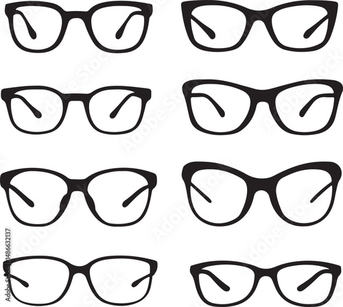 Black Eyeglasses Frames Vector Set Fashion Glasses Style Icons