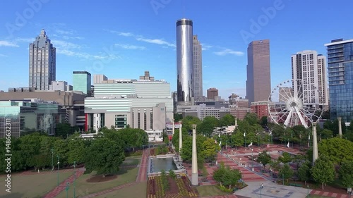 Aerial Drone Shot Centennial Olympic Park Downtown Atlanta, GA