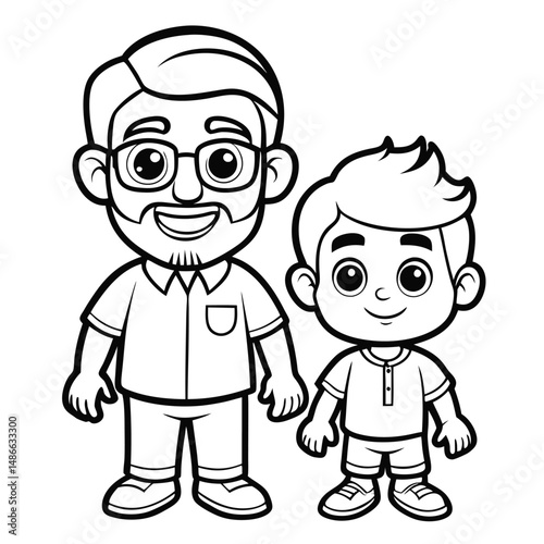 Grandfather and Grandson Coloring Page: Cute Cartoon Grandpa & Boy Printable Coloring Page