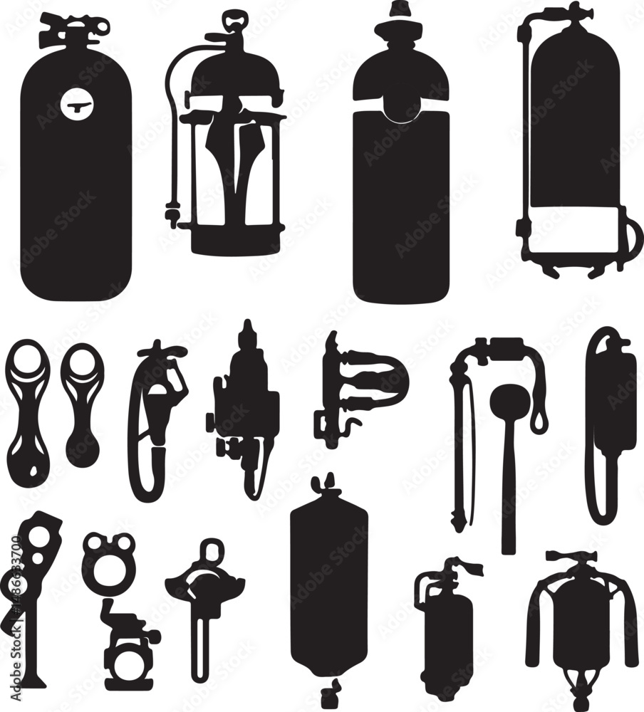 Fototapeta premium Vintage Fire Extinguisher Silhouettes: Antique Safety Equipment