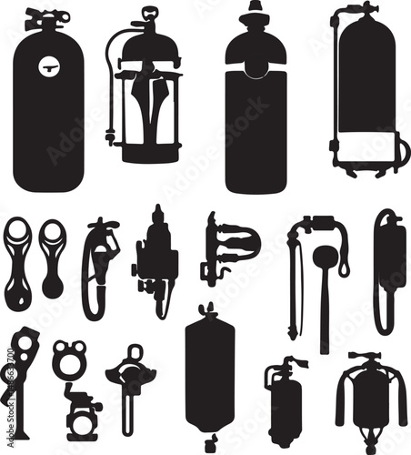 Vintage Fire Extinguisher Silhouettes: Antique Safety Equipment