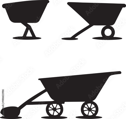 Wheelbarrow Silhouettes: Construction Tools in Black and White