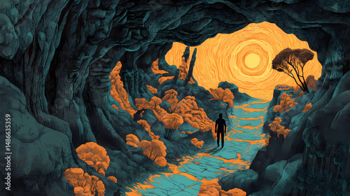 A cavern network filled with echo points that can relay messages across miles underground. [Subterranean Echo] | Rooted Murmur | soil voice. Illustration