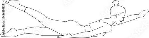 Dynamic line art of a woman doing core-strength pilate perfect for fitness, exercise, body strength, and health-focused design concepts swimming 
