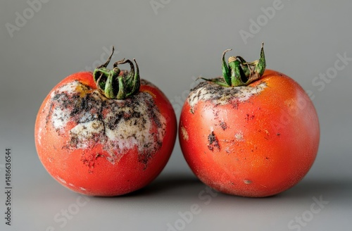 Two diseased tomatoes with fungal growth photo