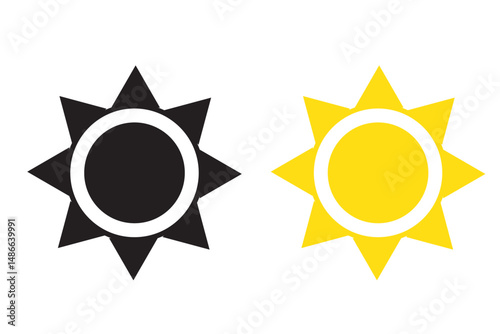 Sun with rays icon. Sun simple icons collection. Yellow and black sun icon set with white background.