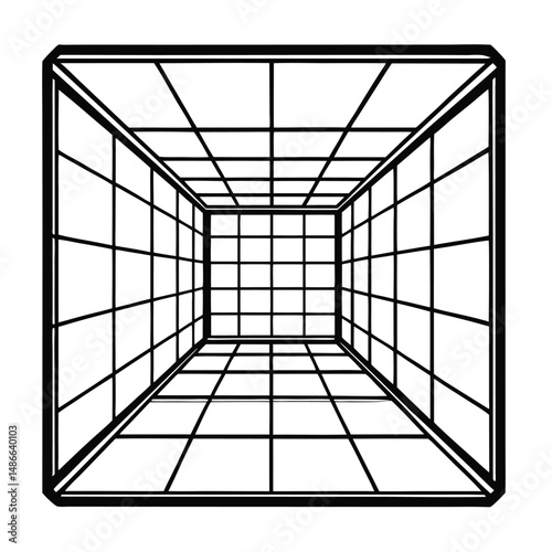 Optical Illusion: Cube Room Perspective Drawing Coloring Page
