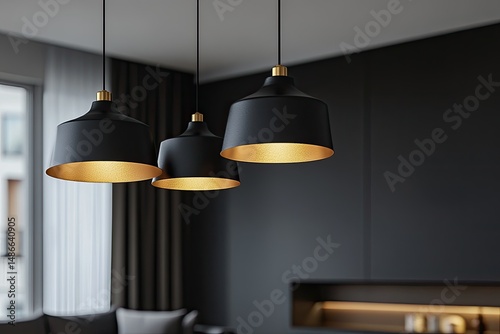 Wallpaper Mural Modern pendant lights, black and gold, hanging in a stylish living room Torontodigital.ca