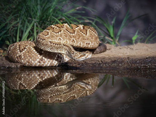 serpiente cascable reflejada en el agua
