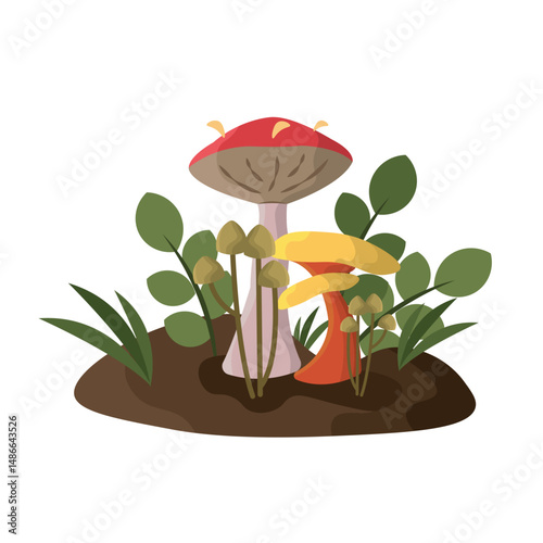 Colorful fantasy mushrooms set. Vector